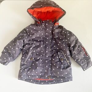 Boden Girls Navy Star Print Fleece Lined Hooded Winter Ski Coat Jacket Size 3-4Y